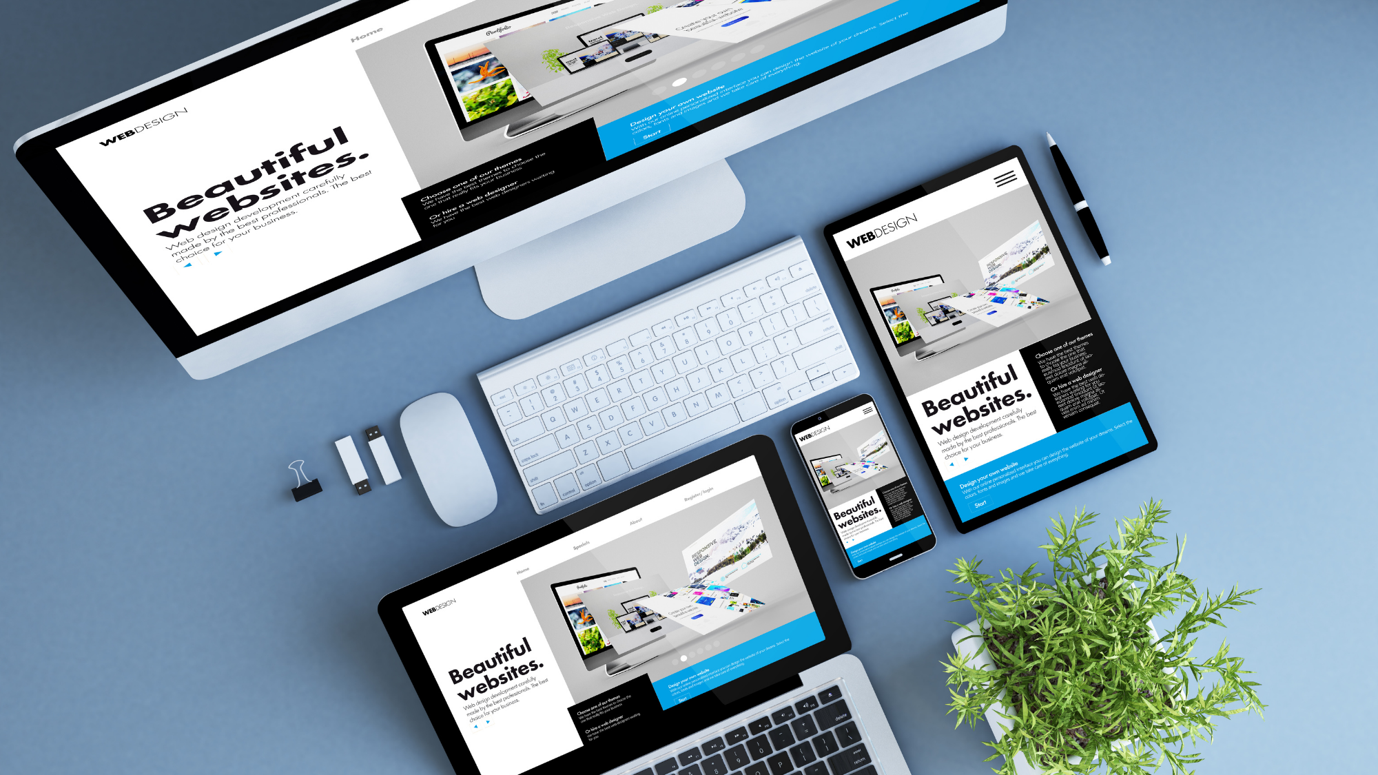 Sites responsivos em diferentes dispositivos - desktop, tablet e mobile